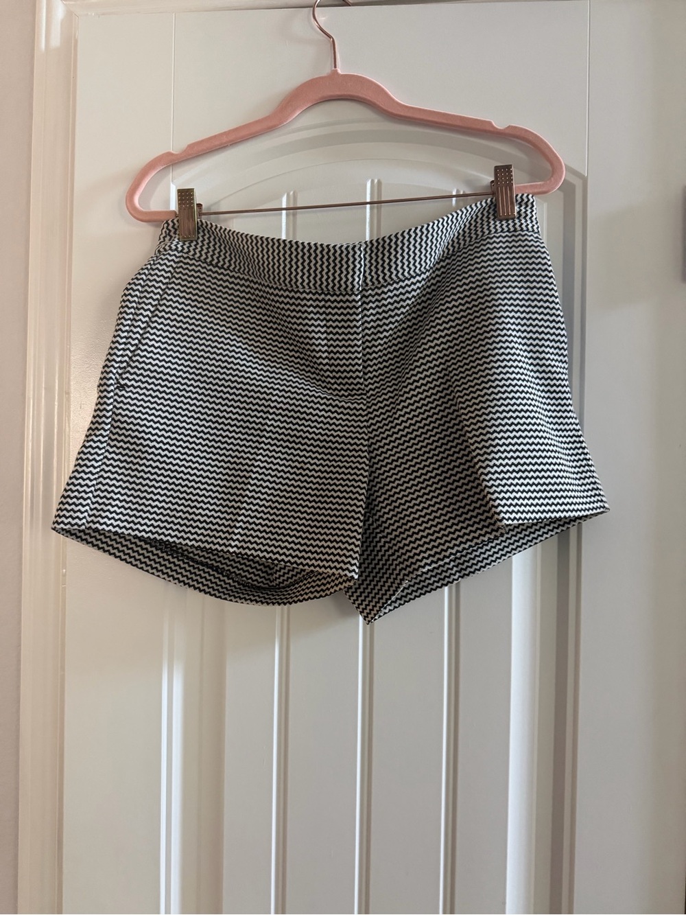 Ann Taylor Black and White Chevron High-Waist Shorts
